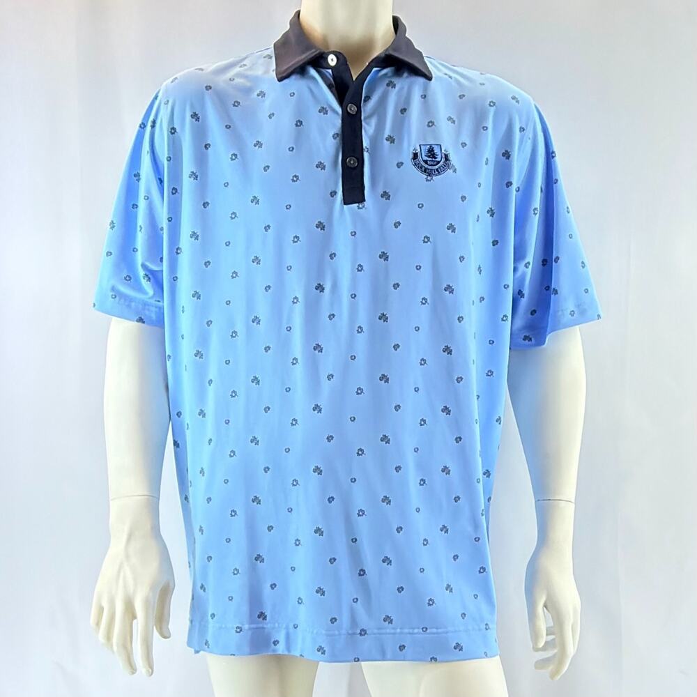FootJoy Scattered Blue Floral Stretch Pique Self Collar Polo XL Buck Hills Farms